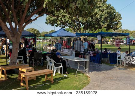 DOHA, QATAR - April 7, 2018: A view of the weekend bazaar held in the Museum of Islamic Art park