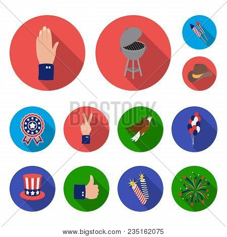 Day Of Patriot, Holiday Flat Icons In Set Collection For Design. American Tradition Vector Symbol St