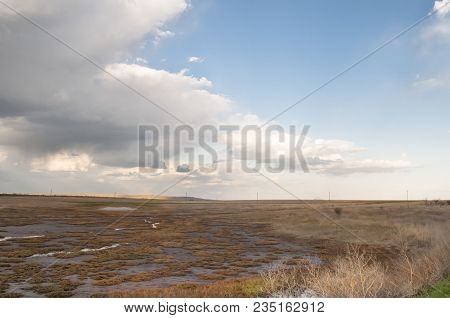 Blue Sky With Clouds. Steppe Landscape. Summer Steppe. Beautiful Landscape. Steppe. Summer Landscape