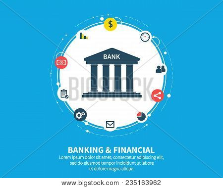 Banking And Financial Mechanism. Abstract Background With Connected Gears And Integrated Flat Icons.