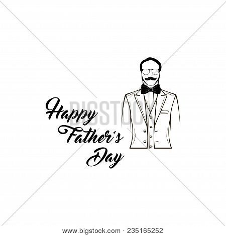 Man. Father Day. Mustaches, Bow Tie, Glasses, Elegant Suit. Greeting Card Design. Vector Happy Fathe
