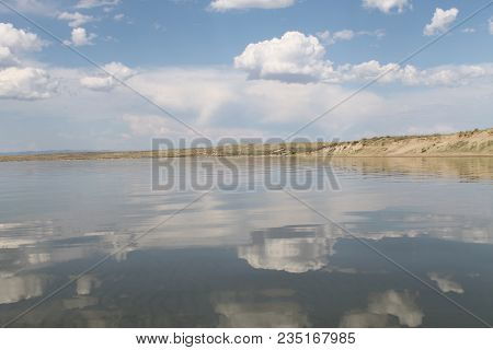 Deserted Beach Lake, Summer Sky, Nature Blue Cloud, Tuva, The Sky Reflected In The Water