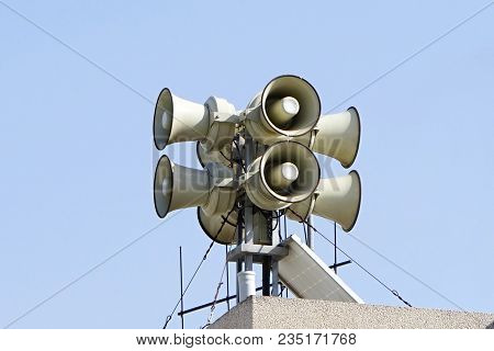Loudspeaker On The Street. The Siren Of Air Alarm.
