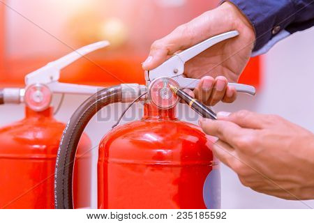 Engineer Checking Industrial Fire Control System,fire Alarm Controller, Fire Notifier, Anti Fire.sys