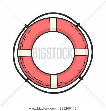 Hand Drawn Vector Cartoon Lifebuoy Isolated On White Background