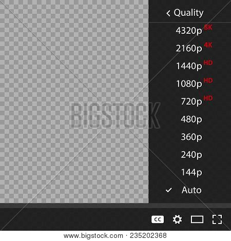Video Quality Or Movie. Set Quality 144 Before 8k. Vector Illustration On A Transparent Background.