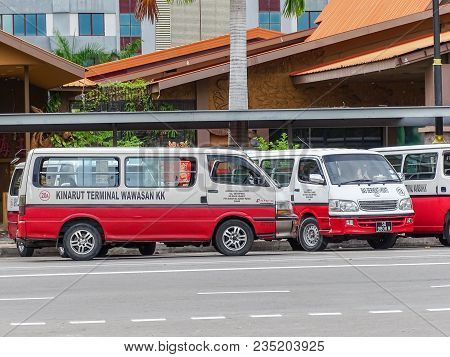 Kota Kinabalu,sabah-mac 26,2018:view Of The Local Mini-bus Terminals City Located At Kota Kinabalu,s