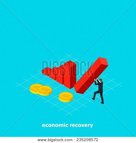 A Man In A Business Suit Holds A Falling Column With His Hands, An Isometric Image