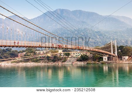 Lakshman Jhula Is An Iron Suspension Bridge Situated In Rishikesh, Uttarakhand State Of India.