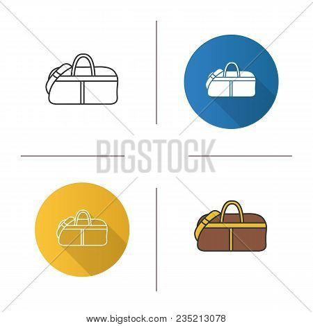 Sports Bag Icon. Flat Design, Linear And Color Styles. Duffel Handbag. Isolated Vector Illustrations