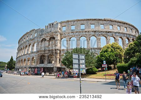 Pula, Croatia - August 4, 2016: The Pula Arena The Amphitheatre Located In Pula, Croatia