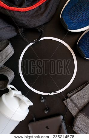Frame With The Image Of A Sport Uniform, Shoes, Backpack, Tops, Titsy, Shaker, Headphones On Black B