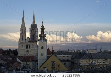 Landscape Of A Kaptol Cathedral In Zagreb