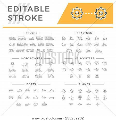Set Line Icons Of Transport Isolated On White. Editable Stroke. Vector Illustration