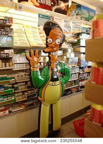 Apu Nahasapeemapetilon Plastic Cutout Inside A Seven Eleven Turned Into A Kwik E Mart To Promote The