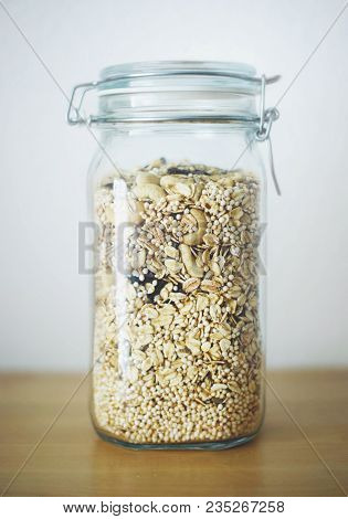 Homemade Musli In Big Jar With Clip Lock