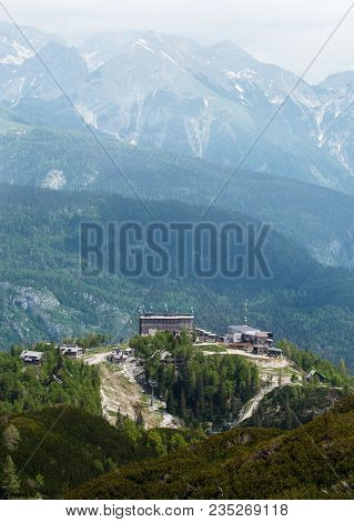 The View From Above On The Cable Car Building On Vogel, Slovenia. Beautiful Nature.