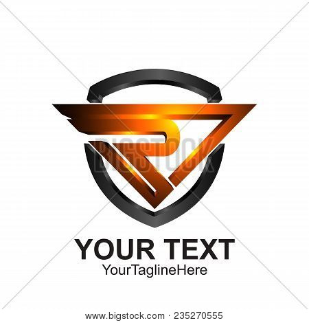 Initial Letter R Logo Template Colored Orange Grey Shield Tiangle Design For Business And Company Id