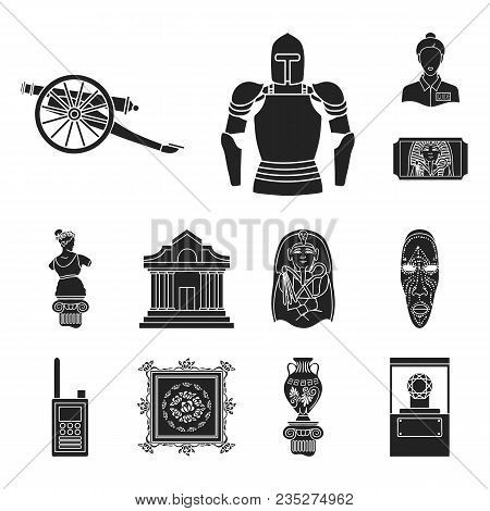 Museum And Gallery Black Icons In Set Collection For Design. Storage And Exhibition Of Showpiece Vec