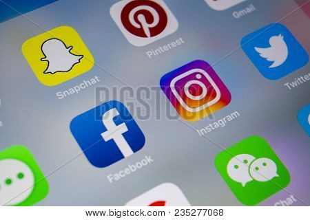 Sankt-petersburg, Russia, April 1, 2018: Apple Iphone X With Icons Of Social Media Facebook, Instagr