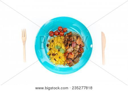 Kefta Tagine Moroccan Meatballs Served With Semolina and Vegetables 