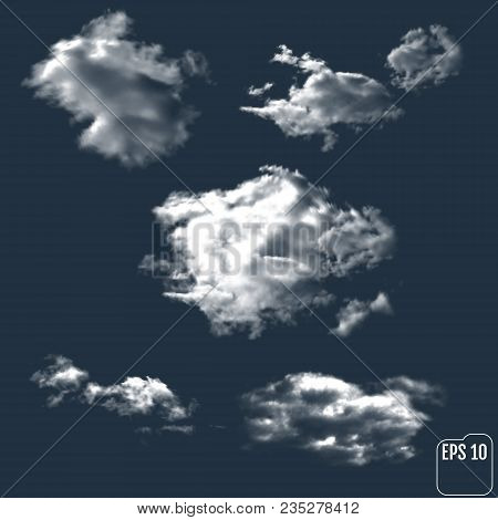 Realistic Clouds Against The Background Of The Night Sky. Vector