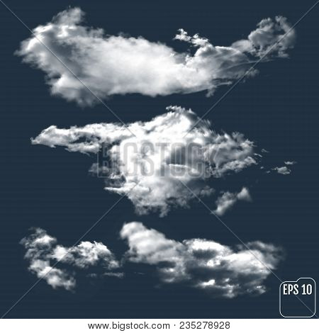 Realistic Clouds Against The Background Of The Night Sky. Vector