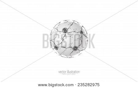 Global International Bitcoin Cryptocurrency. Planet Space Low Poly Modern Future Technology Finance 