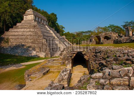 Palenque, Mexico. Ancient Mayan Pyramids. Palenque Was Declared A World Heritage Site By Unesco.