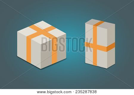 Set Open And Closed Carton Box. Delivery Packaging Vector Illustration