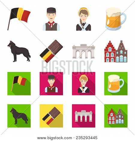 Chocolate, Cathedral And Other Symbols Of The Country.belgium Set Collection Icons In Cartoon, Flat 