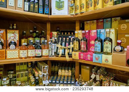 ROME, ITALY - CIRCA NOVEMBER 2017: shelves in a grocery store in Rome.