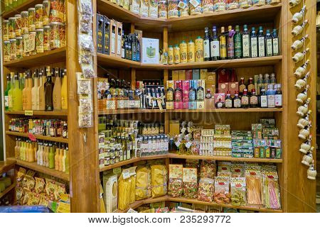 ROME, ITALY - CIRCA NOVEMBER 2017: shelves in a grocery store in Rome.