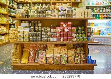 ROME, ITALY - CIRCA NOVEMBER 2017: shelves in a grocery store in Rome.
