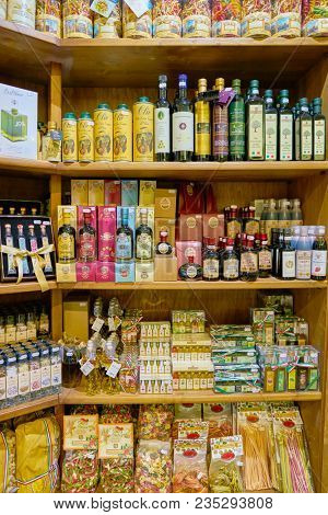 ROME, ITALY - CIRCA NOVEMBER 2017: shelves in a grocery store in Rome.