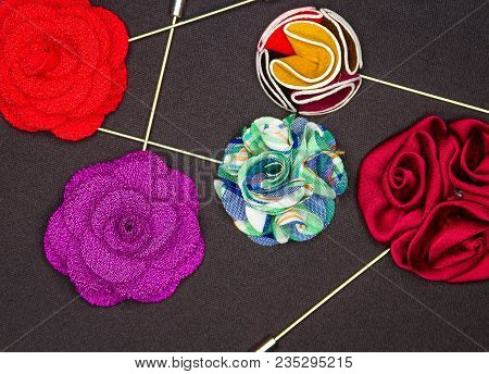 Assorted Flower Men's Lapel Pin On Black Textured Matt Assorted