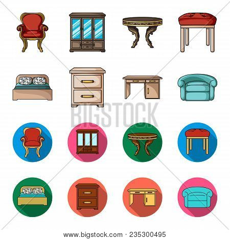 Interior, Design, Bed, Bedroom .furniture And Home Interiorset Collection Icons In Cartoon, Flat Sty