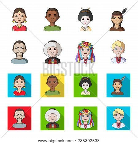 Chinese, Ukrainian, Russian, Eskimo. Human Race Set Collection Icons In Cartoon, Flat Style Vector S
