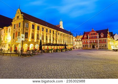 Market Square In The Old Town Of Memmingen. Memmingen Is A Town In Swabia In Bavaria, Germany.
