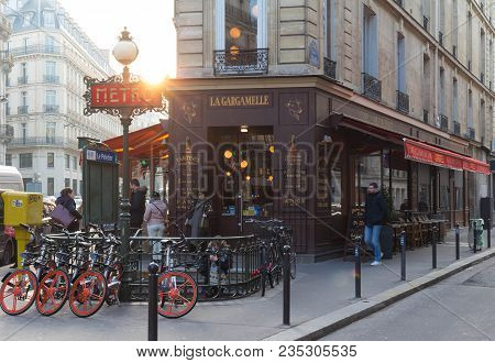 Paris, France-february 21, 2018 : The Traditional French Restaurant Gargamelle Located In 9th Distri