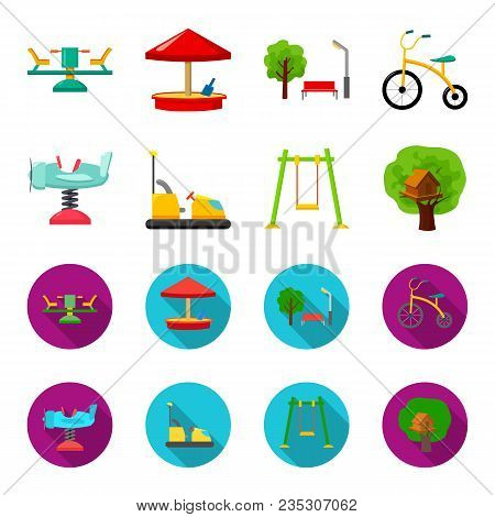 Airplane On A Spring, Swings And Other Equipment. Playground Set Collection Icons In Cartoon, Flat S