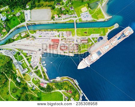 Cruise Ship In Flam. Flam Is A Village In Flamsdalen, At The Aurlandsfjord A Branch Of Sognefjord, M