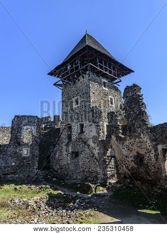 Nevitsky Castle In The Afternoon. Ruins Of An Ancient Castle In The Carpathians. Ukraine.
