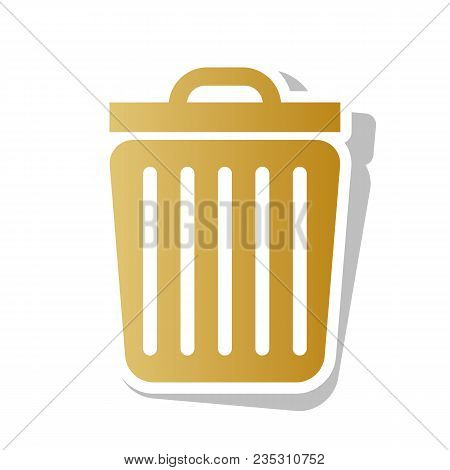 Trash Sign Illustration. Vector. Golden Gradient Icon With White Contour And Rotated Gray Shadow At 