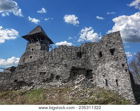 Nevitsky Castle In The Afternoon. Ruins Of An Ancient Castle In The Carpathians. Ukraine.