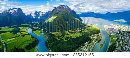 Andalsnes Aerial Panoramic View, Andalsnes Is A Town In Rauma Municipality In Norway.