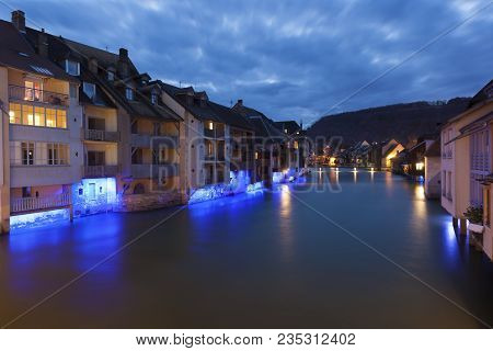 Nightfall In Ornans, Doubs Department,  Bourgogne-franche-comte, France
