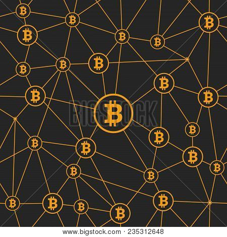 Web Network With Bitcoins. Seamless Pattern On A Black Background. Design For A Poster, Poster, Bann