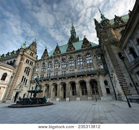 Empty Square Near The Hamburg City Hall, Bottom View. Germany