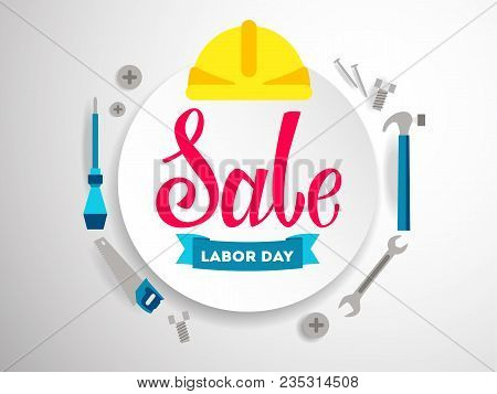 Labor Day Sale Illustration With Construction Equipment.